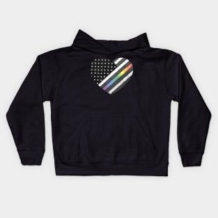 American Flag Rainbow Heart Kids Hoodie